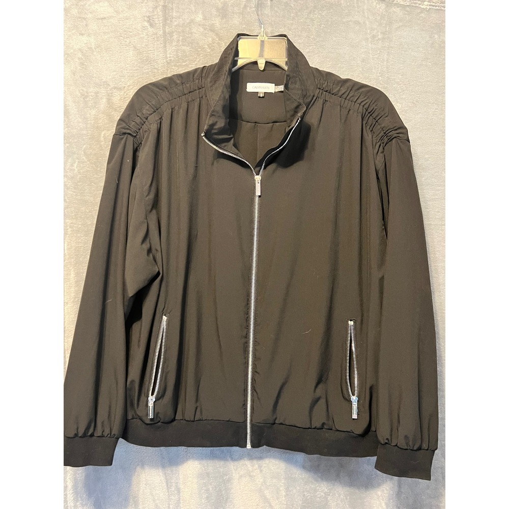 Calvin Klein Women's L Black Zip‎ Jacket Lightweight Stretch 48" Bust Designer